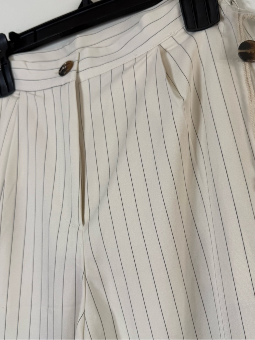 LUMIERE High Waisted Pinstripe Wide Leg Trousers Cream Pleated Dark Academia Sm - Picture 4 of 7